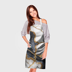 Фартук кулинарный Мрамор белый и черный с золотом, цвет: 3D-принт — фото 2