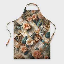 Фартук кулинарный Цветы на кусках мрамора и леопардовом узоре, цвет: 3D-принт