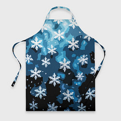 Фартук кулинарный Стилизованный паттерн со снежинками тёмно-синий, цвет: 3D-принт