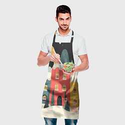 Фартук кулинарный Разноцветные новогодние дома, цвет: 3D-принт — фото 2