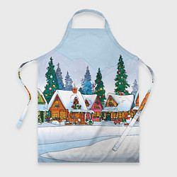 Фартук кулинарный Новогодник дворик, цвет: 3D-принт
