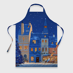 Фартук кулинарный Синяя новогодняя елочка во дворе, цвет: 3D-принт