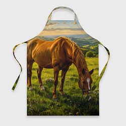 Фартук кулинарный Зелёные холмы и конь, цвет: 3D-принт