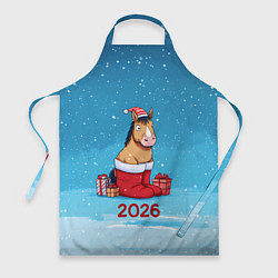 Фартук кулинарный Лошадь в сапогах Санты, цвет: 3D-принт