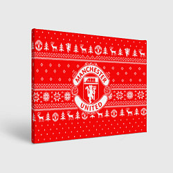 Холст прямоугольный FC Manchester United: Новогодний узор, цвет: 3D-принт