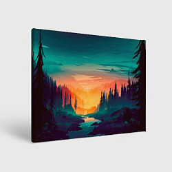 Холст прямоугольный Лес на закате природа, цвет: 3D-принт