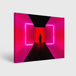Холст прямоугольный Неоновый коридор и человек - Розовый, цвет: 3D-принт