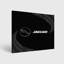 Холст прямоугольный Jaguar Speed на темном фоне со следами шин, цвет: 3D-принт