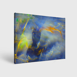 Холст прямоугольный Абстрактные мазки красок и силуэт - Синий, цвет: 3D-принт