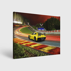 Холст прямоугольный Chevrolet Corvette на гоночной трассе, цвет: 3D-принт