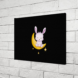 Холст прямоугольный Крольчонок сидит на месяце на чёрном фоне, цвет: 3D-принт — фото 2