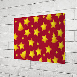 Холст прямоугольный Золотые звезды и елки на красном, цвет: 3D-принт — фото 2