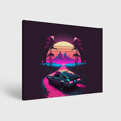 Холст прямоугольный Synthwave car and mountains, цвет: 3D-принт