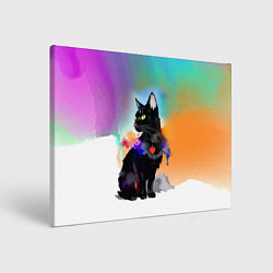 Холст прямоугольный Чёрная кошечка с сердечком на груди, цвет: 3D-принт