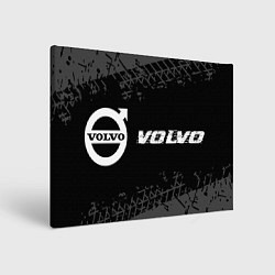Холст прямоугольный Volvo speed на темном фоне со следами шин: надпись, цвет: 3D-принт