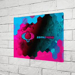 Холст прямоугольный SsangYong - neon gradient: надпись и символ, цвет: 3D-принт — фото 2