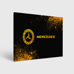 Холст прямоугольный Mercedes - gold gradient: надпись и символ, цвет: 3D-принт