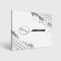 Холст прямоугольный Jaguar speed на светлом фоне со следами шин: надпи, цвет: 3D-принт