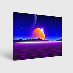 Холст прямоугольный Mountains - sun - space - vaporwave, цвет: 3D-принт