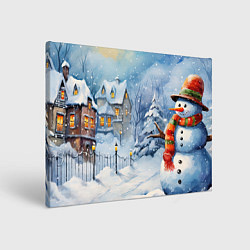 Холст прямоугольный Новогодний снеговик с шарфом, цвет: 3D-принт