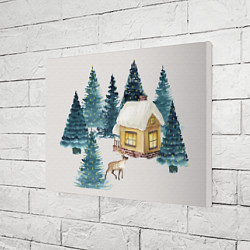 Холст прямоугольный Зимний дом в лесу с оленем, цвет: 3D-принт — фото 2