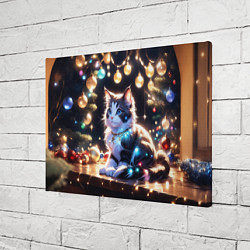 Холст прямоугольный Кот и новогодние украшения, цвет: 3D-принт — фото 2