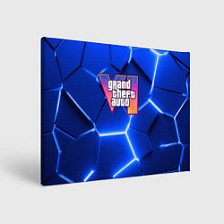 Холст прямоугольный GTA 6 лого на фоне разлома синих плит, цвет: 3D-принт