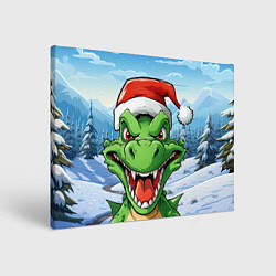 Холст прямоугольный Зеленый дракон на зимнем пейзаже, цвет: 3D-принт