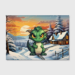 Холст прямоугольный Зеленый дракон на новогоднем закате, цвет: 3D-принт — фото 2