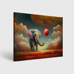 Холст прямоугольный Грустный слон и красный шарик, цвет: 3D-принт