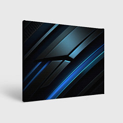 Холст прямоугольный Черная абстракция с синим неоновым ярким свечением, цвет: 3D-принт