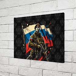 Холст прямоугольный Русский солдат на фоне флага России, цвет: 3D-принт — фото 2
