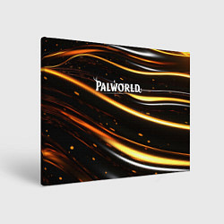 Холст прямоугольный Palworld логотип золотые волны на черном, цвет: 3D-принт