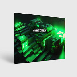 Холст прямоугольный Minecraft logo зеленые неоновые кубы, цвет: 3D-принт