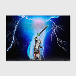 Холст прямоугольный Кот-рыцарь с мечом экскалибур под молниями, цвет: 3D-принт — фото 2