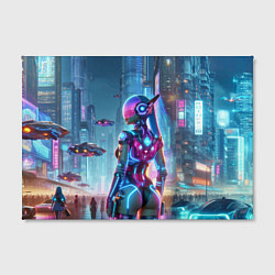 Холст прямоугольный Cyberpunk girl - neon glow ai art, цвет: 3D-принт — фото 2