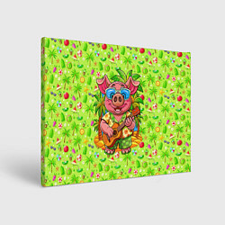 Холст прямоугольный Свинка с гитарой жаркое лето, цвет: 3D-принт