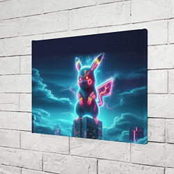 Холст прямоугольный Пикадзила на крыше небоскрёба - неоновое свечение:, цвет: 3D-принт — фото 2