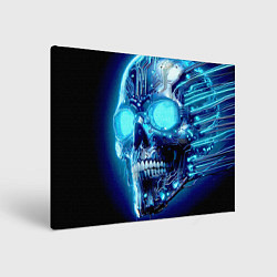 Холст прямоугольный Neon cyber skull - ai art, цвет: 3D-принт