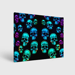 Холст прямоугольный Neon skulls - ai art pattern, цвет: 3D-принт