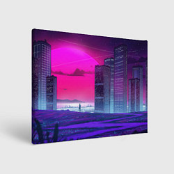 Холст прямоугольный Synthwave неоновый город, цвет: 3D-принт