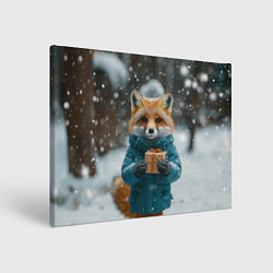 Холст прямоугольный Лисица держит подарок, цвет: 3D-принт