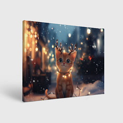 Холст прямоугольный Котенок с новогодними рожками, цвет: 3D-принт