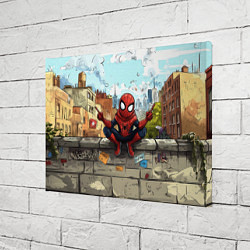 Холст прямоугольный Маленький человек-паук в городе, цвет: 3D-принт — фото 2