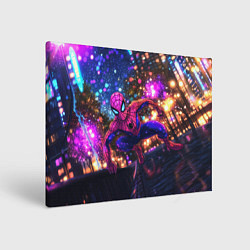 Холст прямоугольный Человек-паук и фиолетовый свет, цвет: 3D-принт