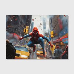 Холст прямоугольный Человек-паук пробирается сквозь такси, цвет: 3D-принт — фото 2