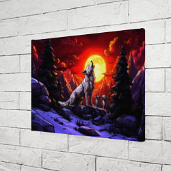 Холст прямоугольный Белый волк воет на луну, цвет: 3D-принт — фото 2