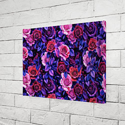 Холст прямоугольный Разноцветные цветы - синие розы паттерн, цвет: 3D-принт — фото 2