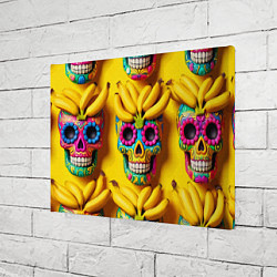 Холст прямоугольный Мексиканские черепа и бананы - паттерн, цвет: 3D-принт — фото 2