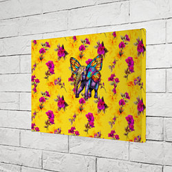 Холст прямоугольный Слон с крыльями бабочки на цветочном фоне, цвет: 3D-принт — фото 2